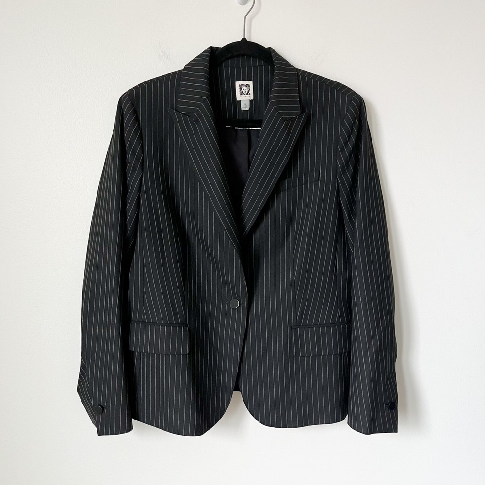 Anne Klein Pinstripe Blazer Womens 14 Black White